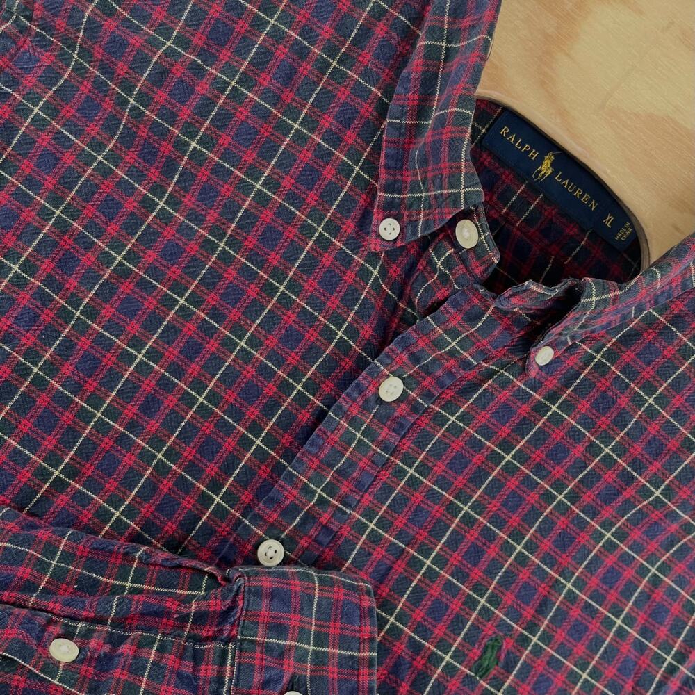 Polo Ralph Lauren Button Down Shirt Men XL Red Blue Green Plaid Cotton Preppy
